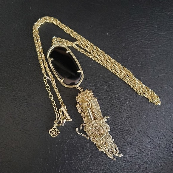 Collier Pendentif Kendra Scott Rayne - Noir Iridescent Avec Glands Dorés - Rare - Occasion
